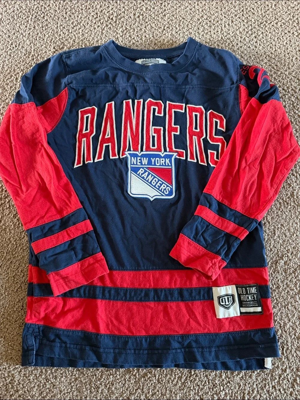 Old Time Hockey New York Rangers Medium Long Sleeve Shirt Embroidered Navy Red